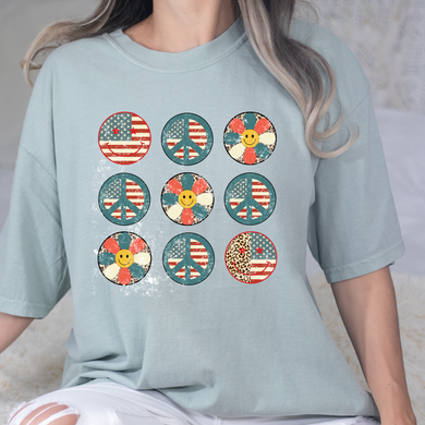 Patriotic Smiley & Peace Sign DTF Print