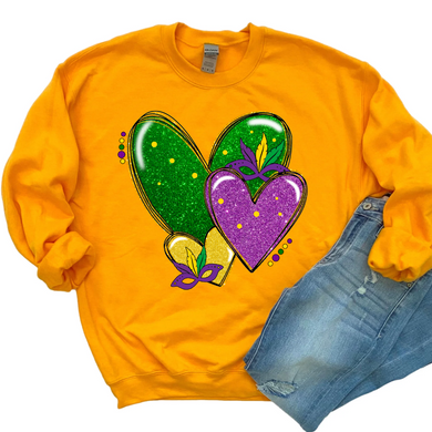3 Hearts Mardi Gras DTF Print